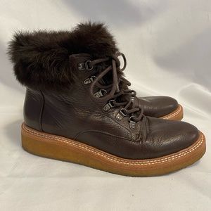 Botkier Faux Fur Trim Dark Brown Lace Up Ankle Boots Women’s Size 6 M